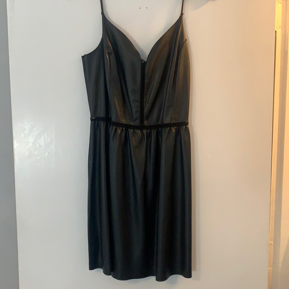 Leather spaghetti strap dress
